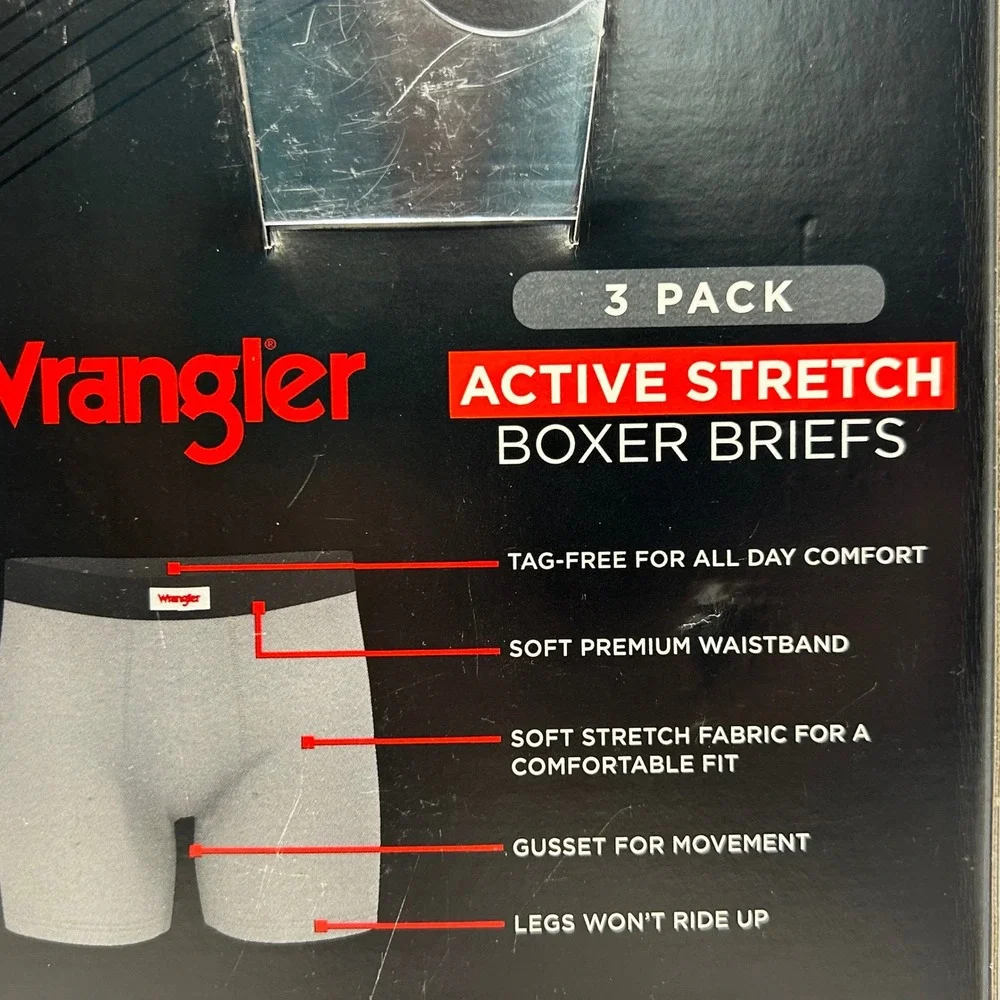 Wrangler Mens Active‎ Stretch Boxer Briefs 3 Pack Black Red Grey Size Medium New